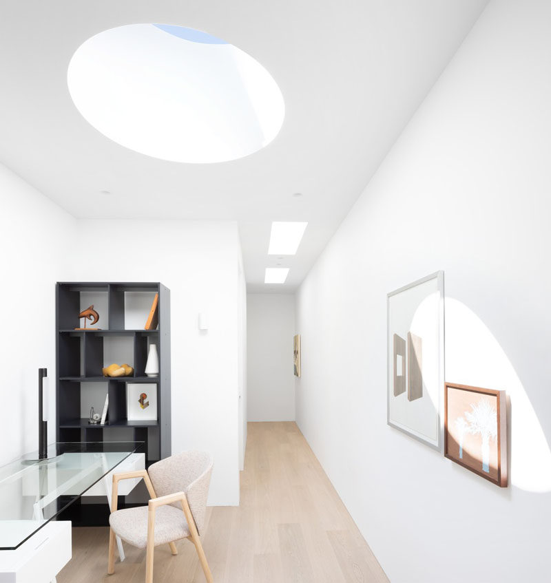 This modern house has a space with a skylight that's been designated as a study nook in the "kids' zone". #StudyNook #Skylight