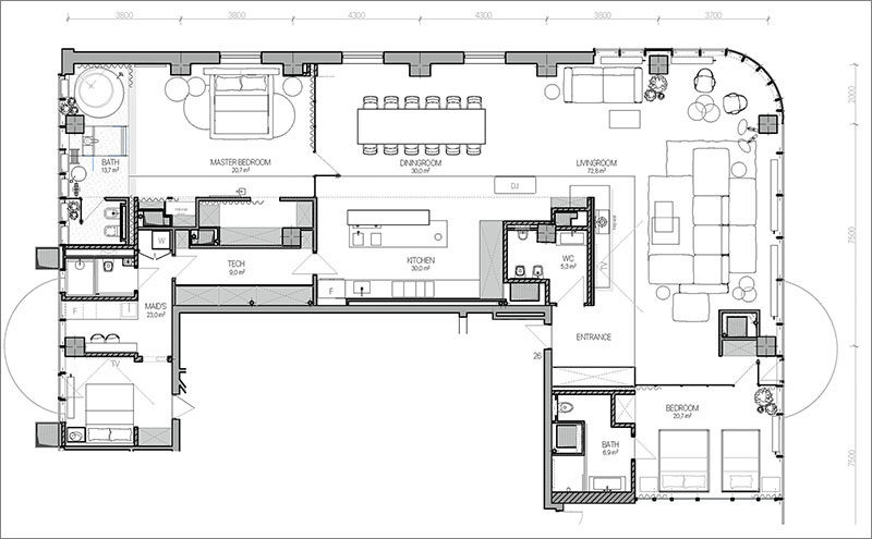 2B.Group have completed the transformation of a industrial modern apartment, that's located in what was once the equipment room of a building in Kiev. #Apartment #Penthouse #FloorPlan