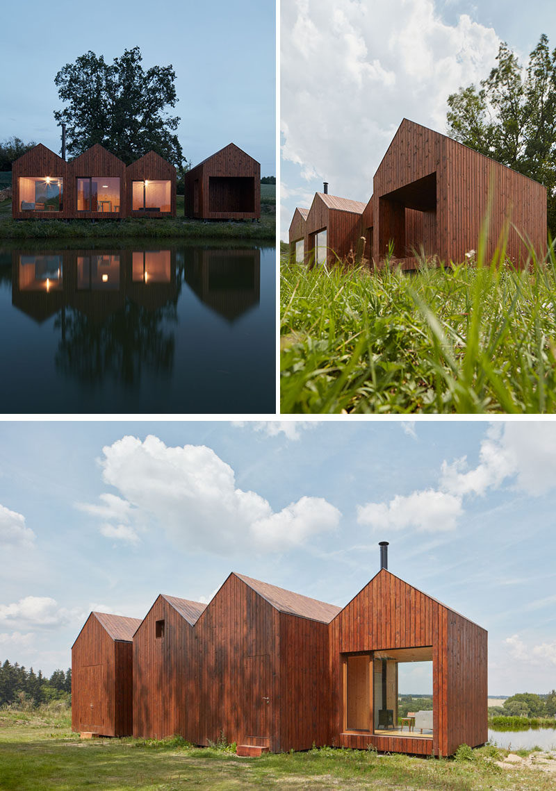 Atelier 111 have designed this small wood cottage that sits on the bank of a pond, and was inspired by traditional fisherman's cabins. #ModernCottage #ModernCabin #WoodCabin #Architecture