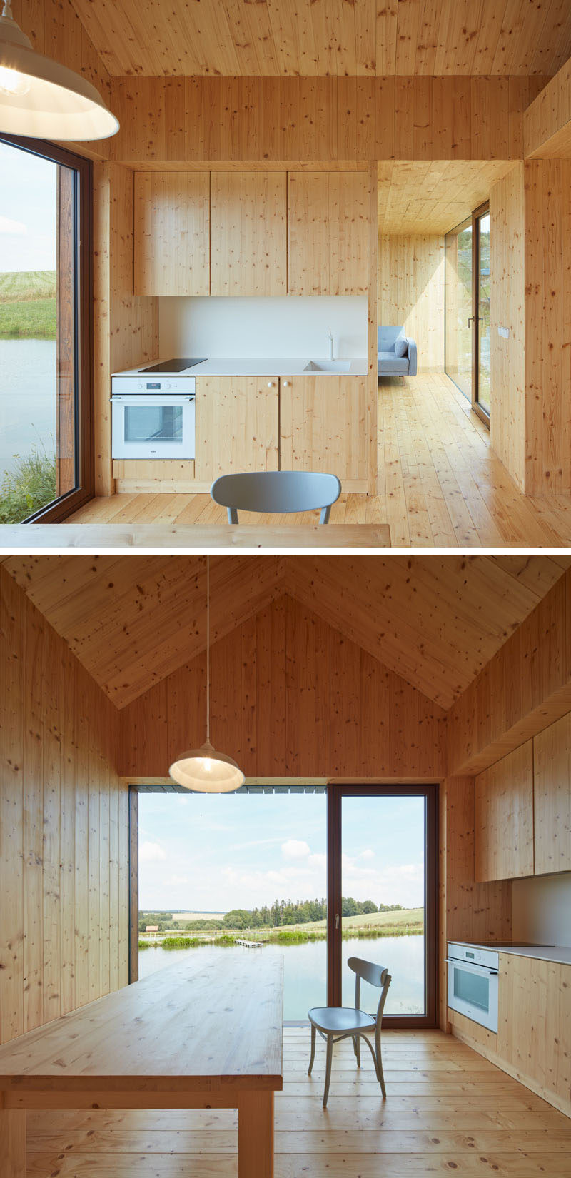 Atelier 111 have designed this small wood cottage that sits on the bank of a pond, and was inspired by traditional fisherman's cabins. #ModernCottage #ModernCabin #WoodCabin #Architecture