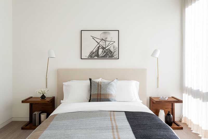 In this contemporary bedroom, the color palette has been kept neutral, creating a calm and relaxed environment. #BedroomDesign #ContemporaryBedroom