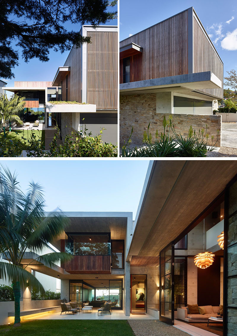 Inspired by 'Brazilian Modern', this house features a combination of materials such as concrete, stone, timber, and steel. #ModernHouse #ModernArchitecture