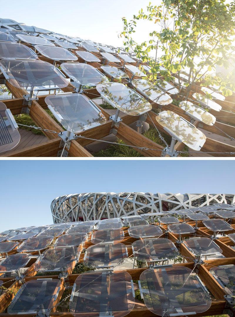 MAD Architects together with Hanergy have created "Living Garden", a modern pavilion that breaks down the boundaries between interior and exterior, giving inhabitants the feeling that they are living in nature. #Architecture #ModernPavilion #Wood #SolarPanels #Design