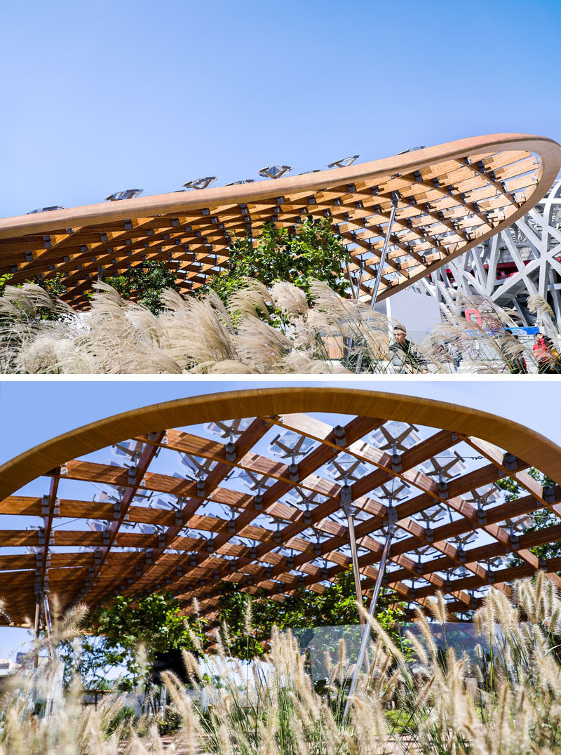 MAD Architects together with Hanergy have created "Living Garden", a modern pavilion that breaks down the boundaries between interior and exterior, giving inhabitants the feeling that they are living in nature. #Architecture #ModernPavilion #Wood #SolarPanels #Design