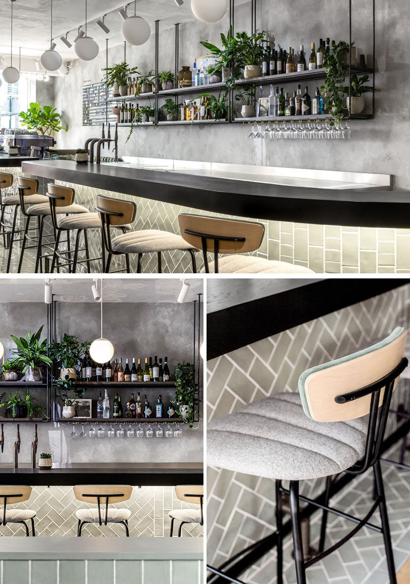 Inspired by the diversity of Tel Aviv architecture, this restaurant geatures handcrafted tiles and hand-rendered concrete walls that add texture and depth to the interior. #RestaurantDesign #BarDesign #CocktailBar