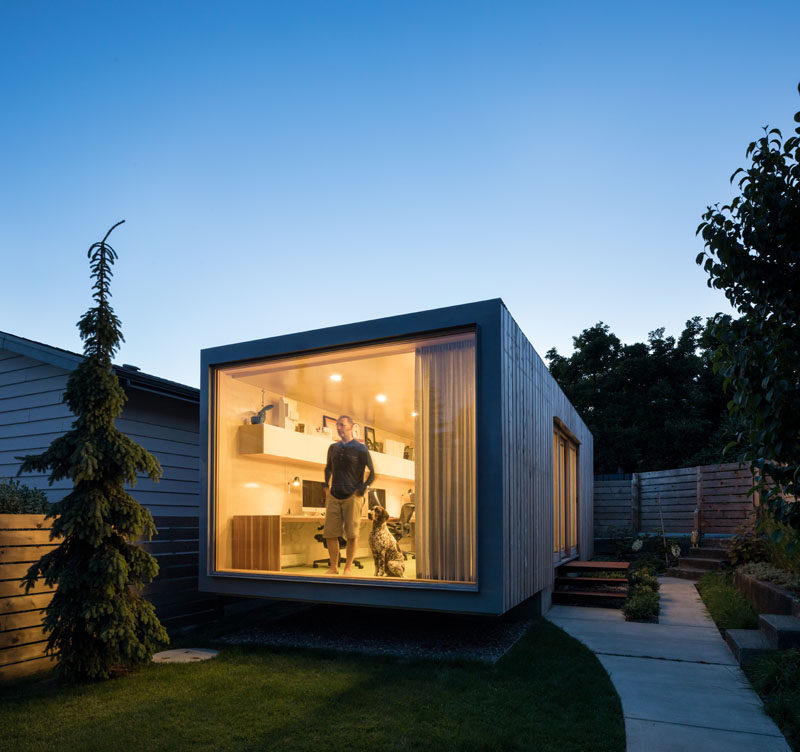 An oversized shipping container was transformed into a modern office for an architectural firm. #Construction #ShippingContainer #Workplace #ShippingContainerOffice