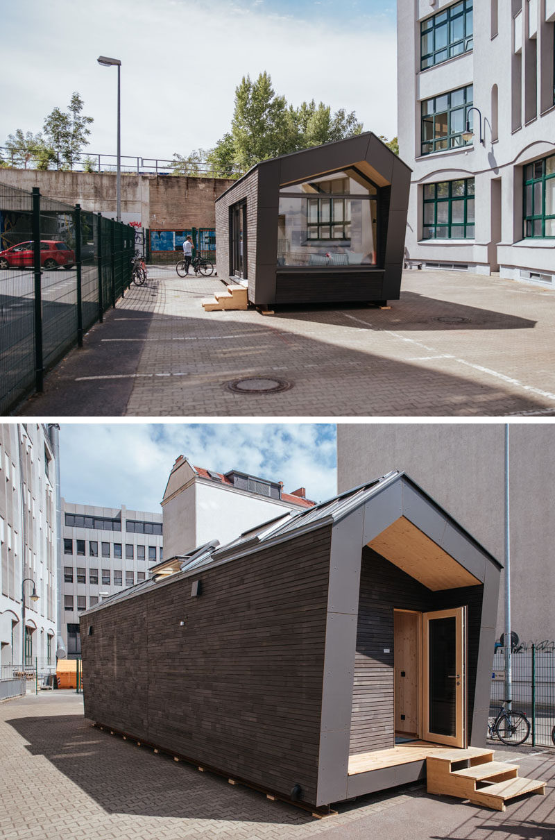 A team of designers have created Cabin Spacey, a small urban cabin in Berlin, Germany, that offers an alternative to typical rental apartments, and can be placed on an unused roof, urban wasteland, or parking lot. #SmallCabin #SmallLiving #UrbanCabin