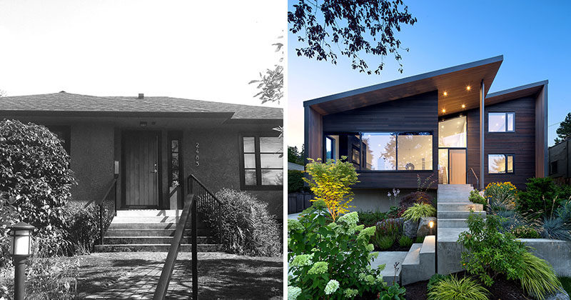 BEFORE + AFTER - Splyce Design together with builder Blackfish Homes, have completed the modern renovation and addition of a 1950’s bungalow in West Vancouver, Canada, for a couple and their two children. #Renovation #ModernHouse #Architecture