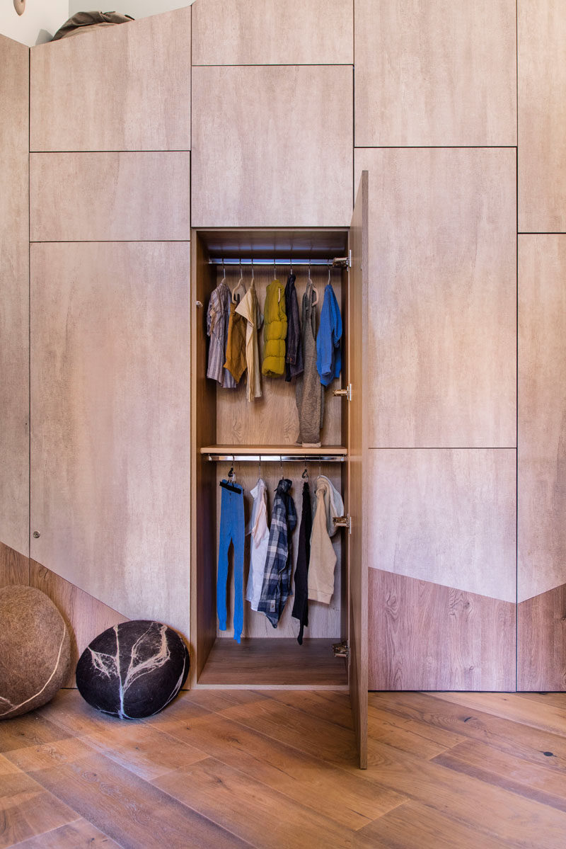A variety of closets are hidden within the design of this modern kids bedroom furniture. #Closet