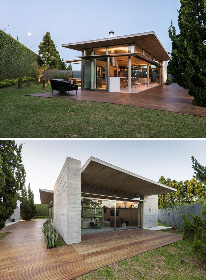 Elmor Arquitetura have designed a concrete and glass house annex in Curitiba, Brazil, that serves as a leisure area and support to an indoor pool. #Annex #Architecture #ModernArchitecture #GlassWalls #Concrete