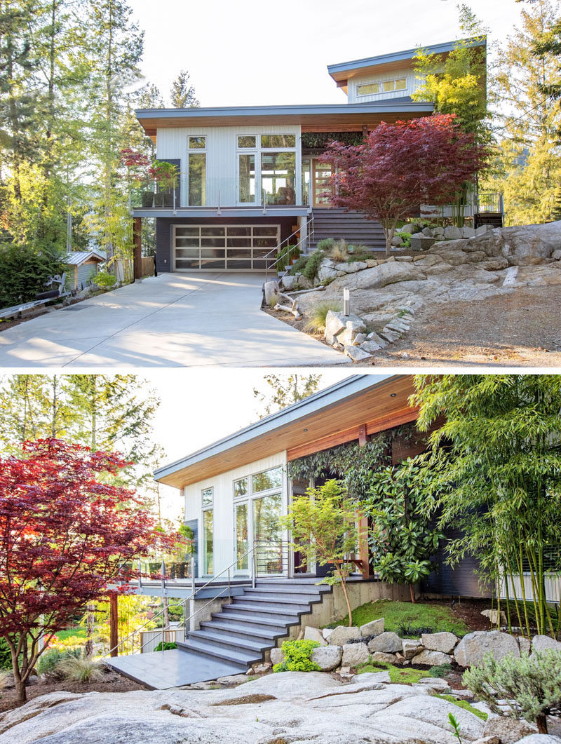 ONE SEED Architecture + Interiors have designed a new modern house on the Sunshine Coast of British Columbia, Canada, that's perched atop a terraced outcrop of granite overlooking Garden Bay. #ModernHouse #Landscaping #Garden