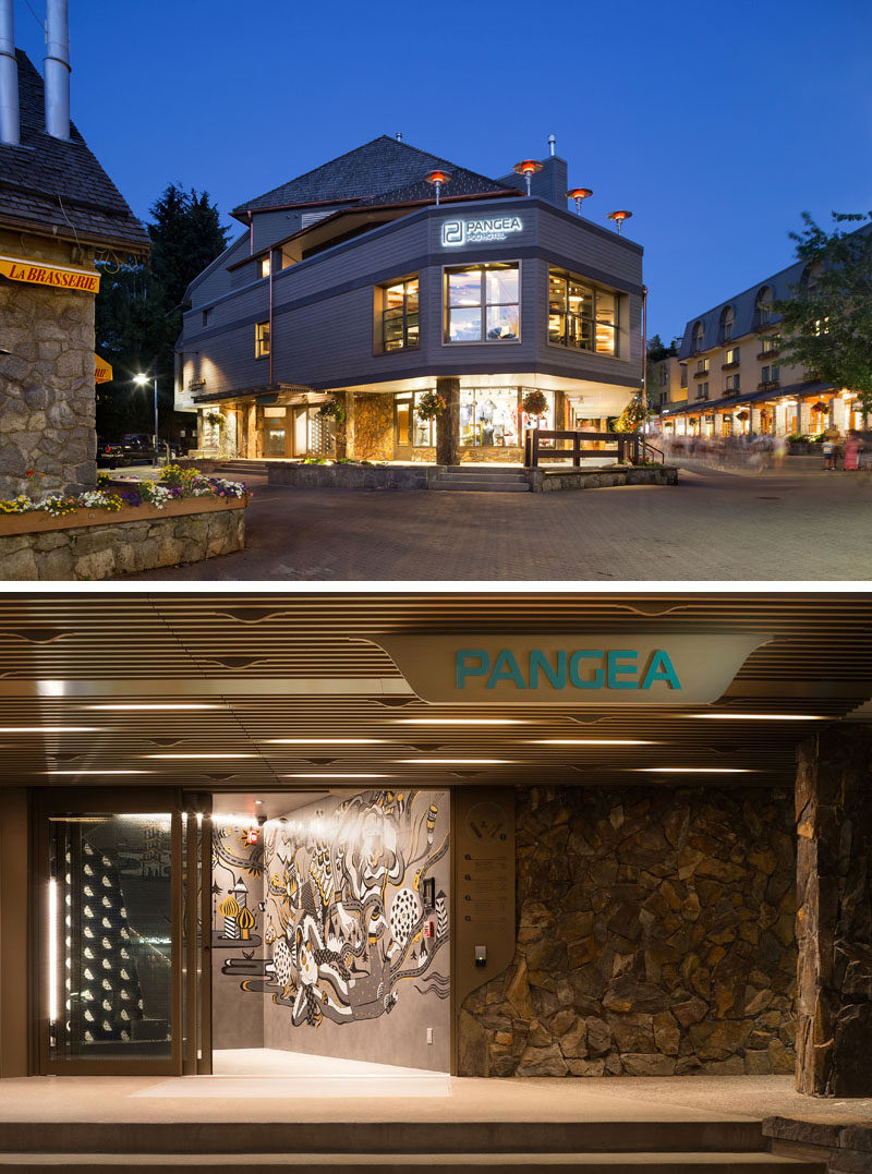 Vancouver-based firm Bricault Design have recently completed the newly opened Pangea Pod Hotel in Whistler, Canada, that features a bar, storage room, and small sleeping pods. #Whistler #ModernHotel #PodHotel #InteriorDesign #HotelDesign