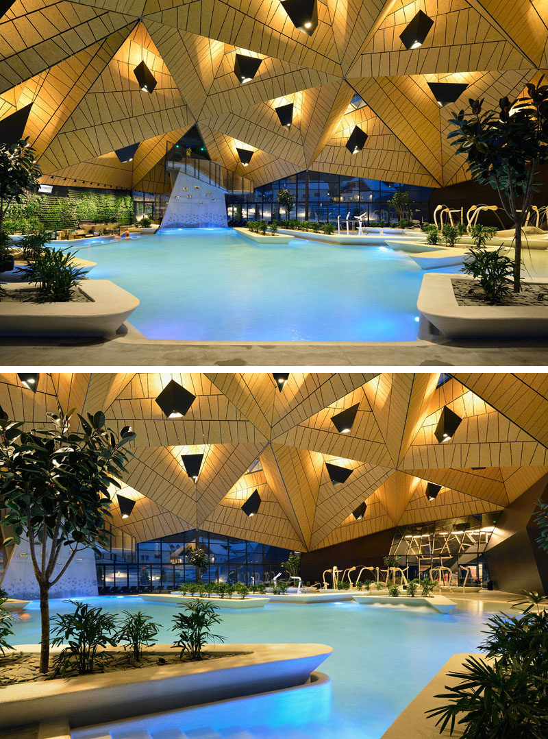 The roof of this wellness center acts as a big summertime sunshade and does not take over any of the exterior space. #Lighting #Architecture #WellnessCenter