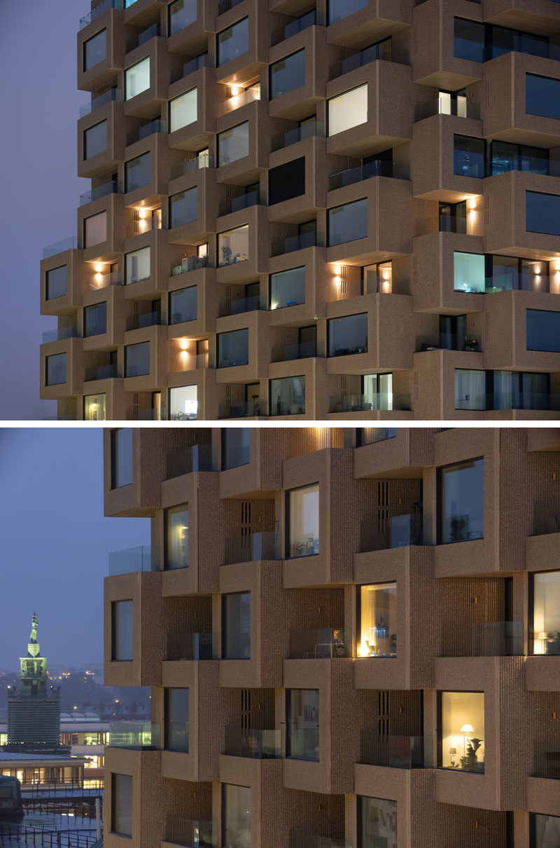 This new residential building in Stockholm, features a modular system of precast exposed concrete elements, and alternating bay windows and recessed terraces. #Architecture #ResidentialBuilding #BuildingDeisgn #Concrete