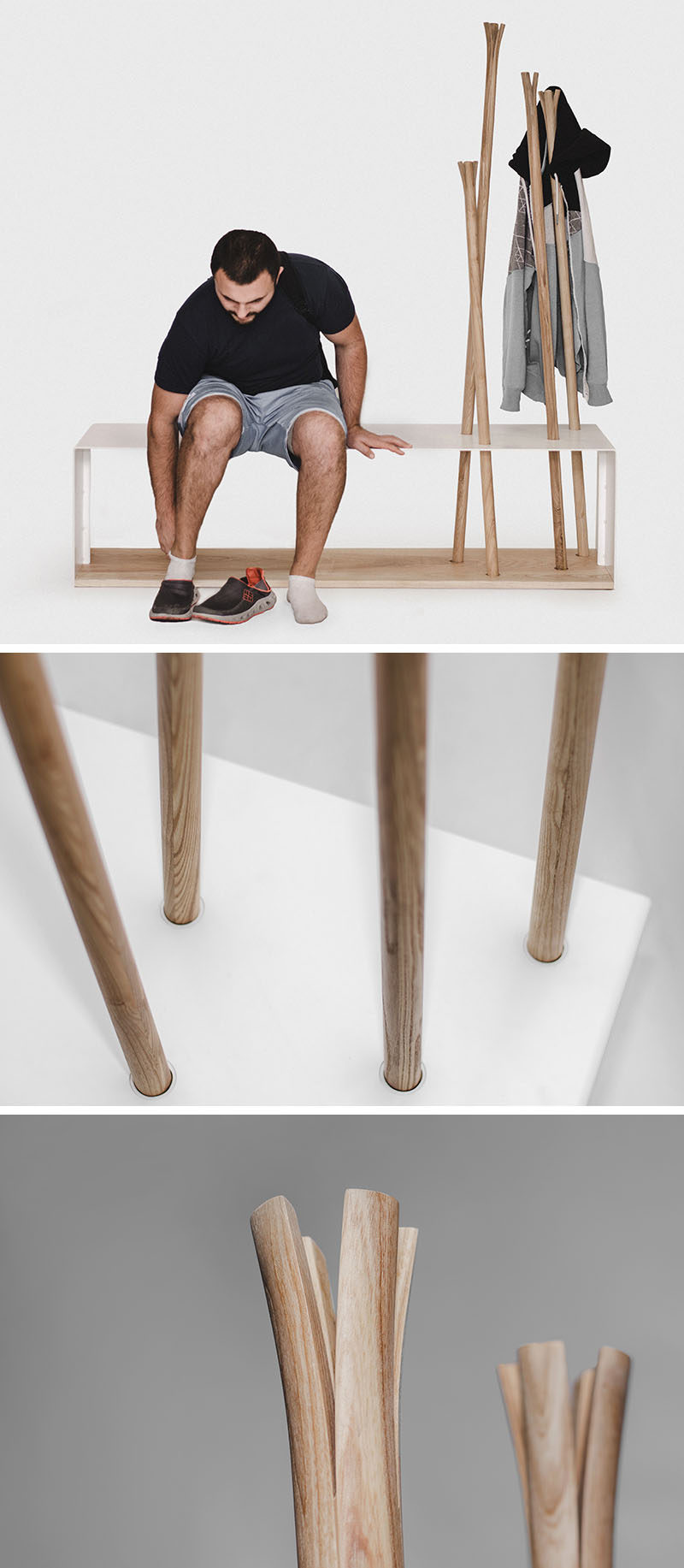 MZPA have designed 'Hilka', a series of two coat racks, a standalone floor coat rack, and a bench coach rack. #CoatRack #Design #FurnitureDesign