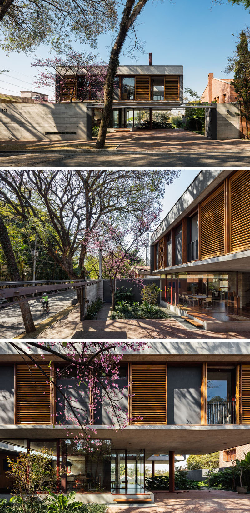 Una Architects have recently designed a new and modern house in Sao Paulo, Brazil, that's built on the top of a hill in a residential neighborhood. #Architecture #ModernHouse #HouseDesign