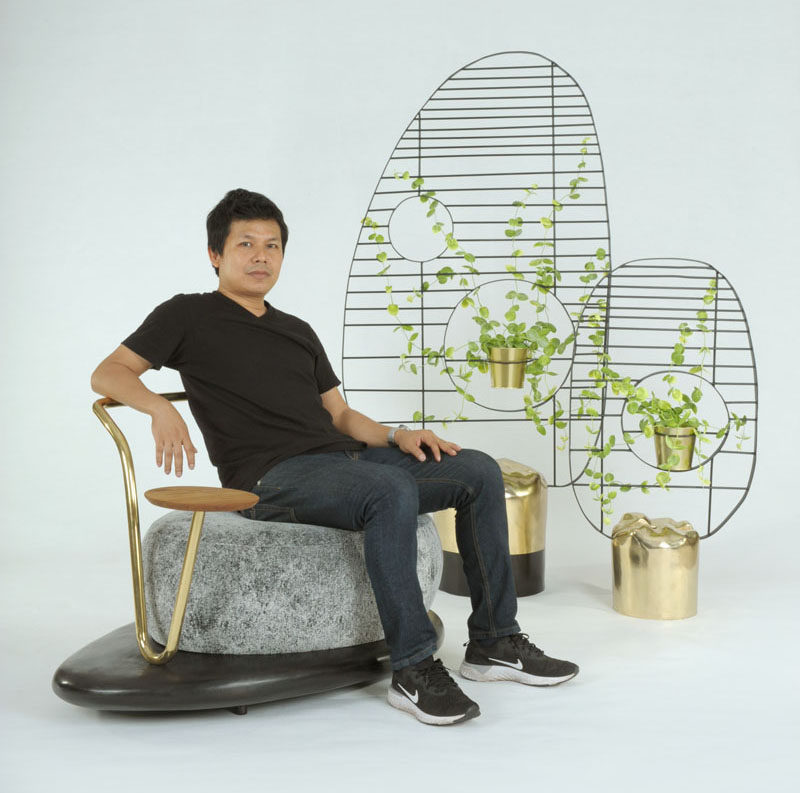 Designer Apiwat Chitapanya has created the Zen Stone Collection, that includes a sofa set, a side table, and a screen, for Thai furniture brand Masaya. #FurnitureDesign #Seating #Screen #Table