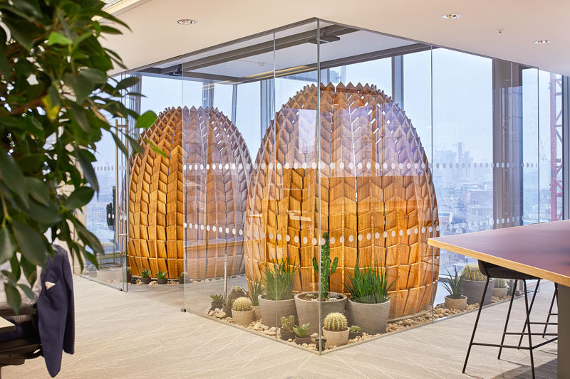 These Regeneration Pods are made from hundreds of pieces of bamboo and provide a place for employees to take a short-term rest. #Workplace #Office #Design