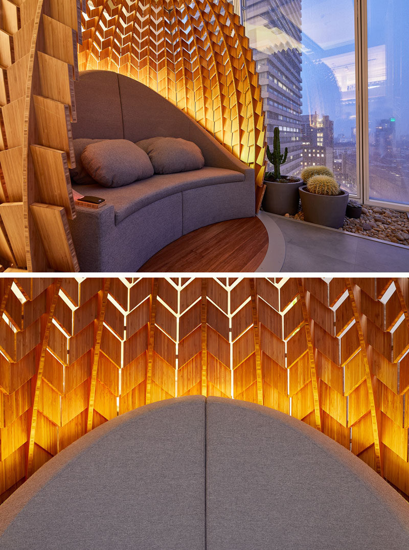 These Regeneration Pods are made from hundreds of pieces of bamboo and provide a place for employees to take a short-term rest. #Workplace #Office #Design
