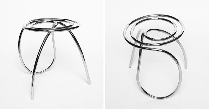 XYZ Integrated Architecture have designed a unique and sculptural stool, that's made from curved stainless steel. #Seating #Stool #Furniture #Design