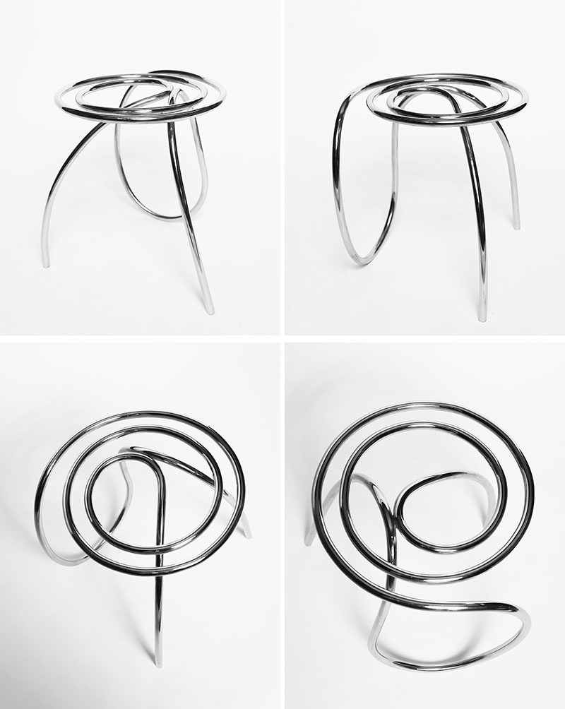 XYZ Integrated Architecture have designed a unique and sculptural stool, that's made from curved stainless steel. #Seating #Stool #Furniture #Design