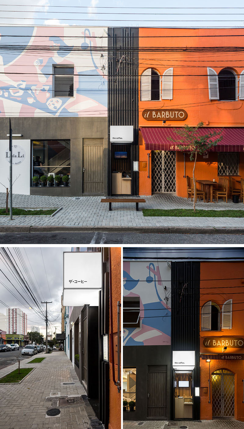 Studio Boscardin.Corsi Arquitetura have transformed what was once a small service door, formerly unusable by the restaurant next door, and created 'the coffee', a small hole-in-the-wall takeaway coffee shop in Brazil. #CoffeeShop #Cafe #RetailDesign