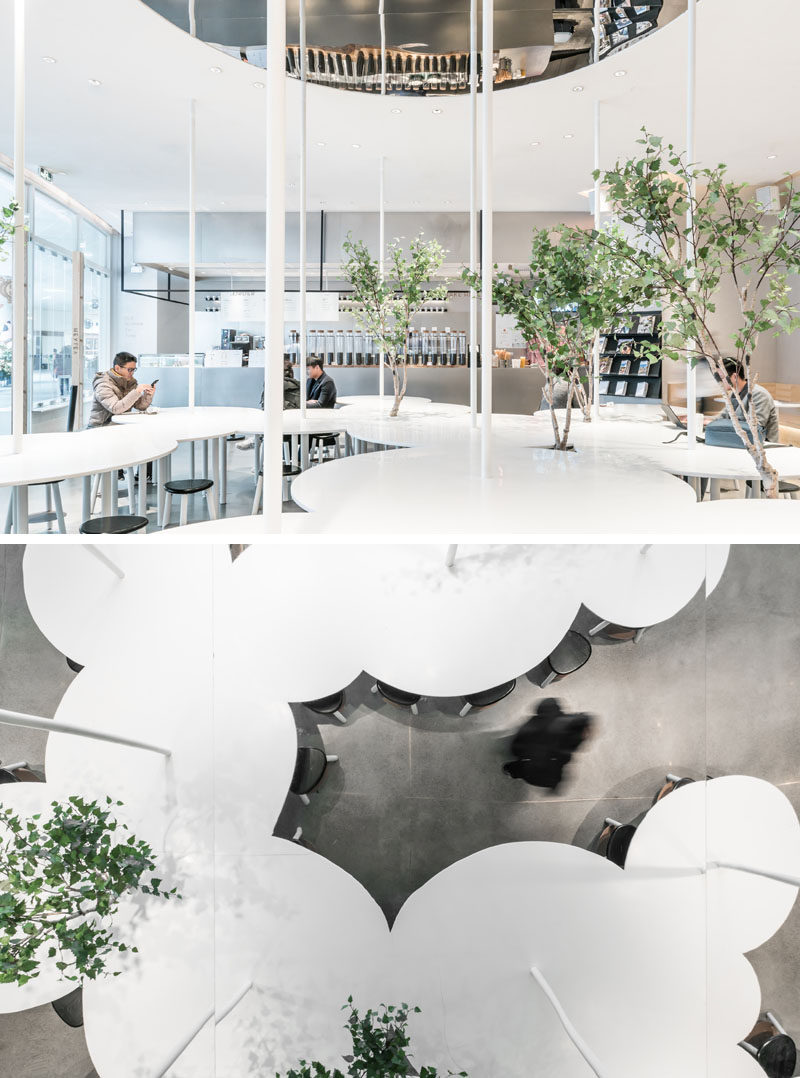 A.A.N ARCHITECTS have designed three locations of HEYTEA, a chain of tea shops in China, that each have their own unique look that features communal seating areas. #Cafe #TeaStore #InteriorDesign #RetailDesign