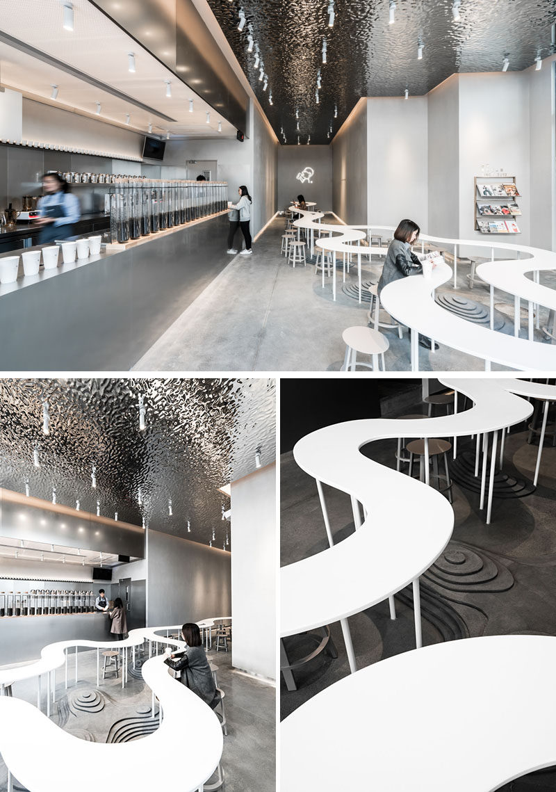 A.A.N ARCHITECTS have designed three locations of HEYTEA, a chain of tea shops in China, that each have their own unique look that features communal seating areas. #Cafe #TeaStore #InteriorDesign #RetailDesign