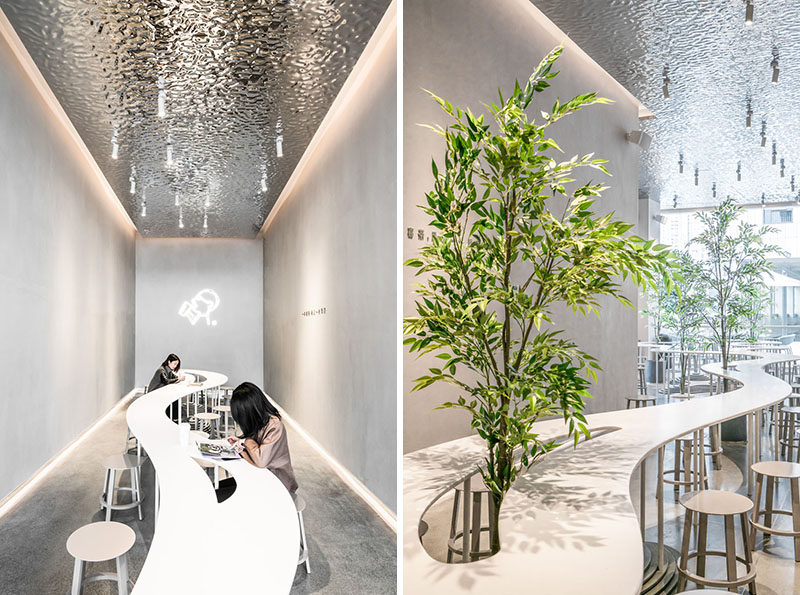 A.A.N ARCHITECTS have designed three locations of HEYTEA, a chain of tea shops in China, that each have their own unique look that features communal seating areas. #Cafe #TeaStore #InteriorDesign #RetailDesign