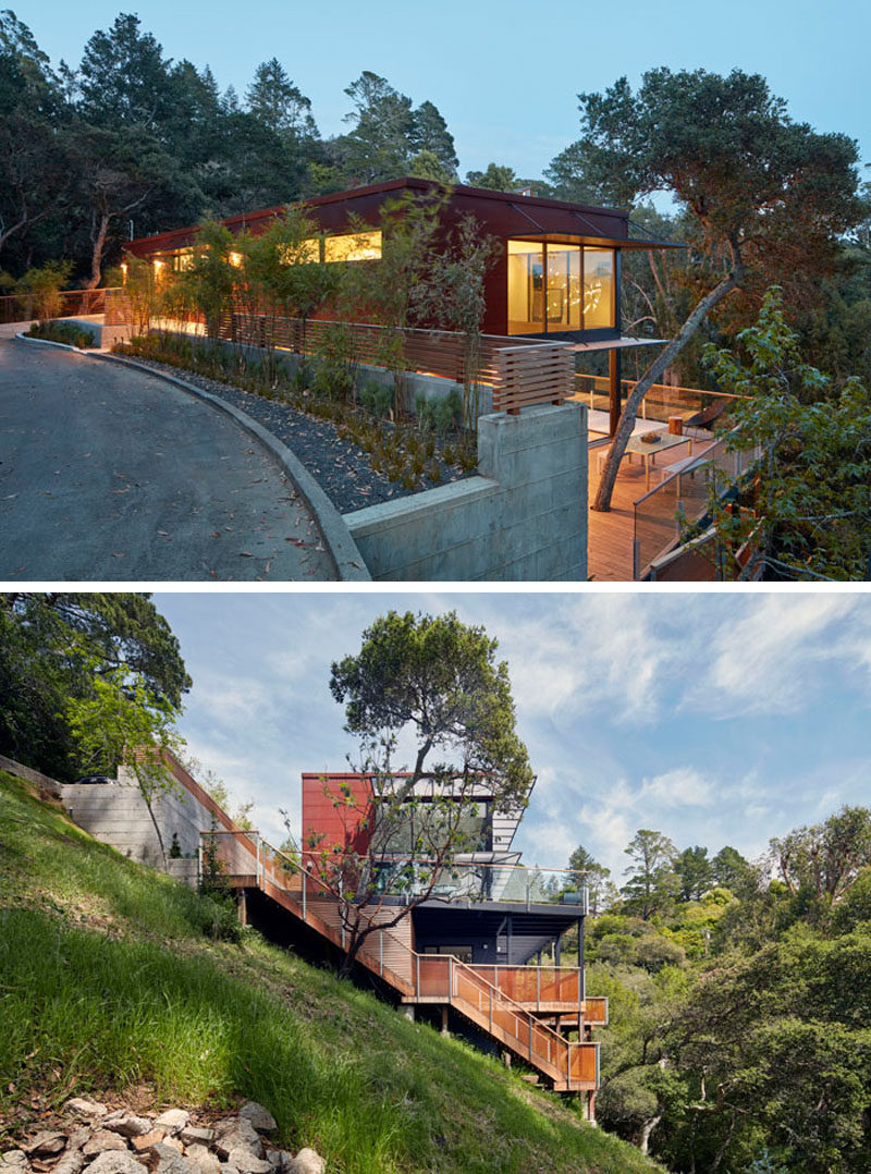 Zack | de Vito Architecture + Construction have designed a modern house that sits on a hillside in Mill Valley, California. #Architecture #ModernHouse #HouseDesign