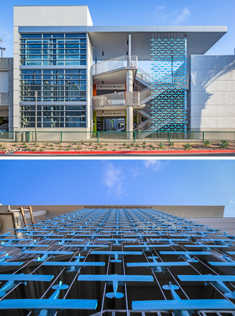 Artist Mark Reigelman II has designed three permanent site-specific installations at San Diego International Airport, that consist of screens that showcase various plane designs. #Art #Sculpture #PublicArt