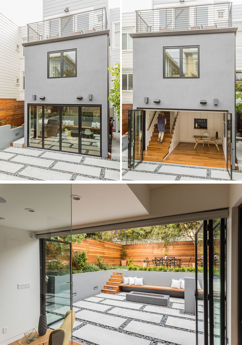 The exterior view of this house extension shows off the new bonus room, that's connected to the backyard with the use of a sliding door system by Nanawall. #GlassWall #GlassDoors #HouseExtension