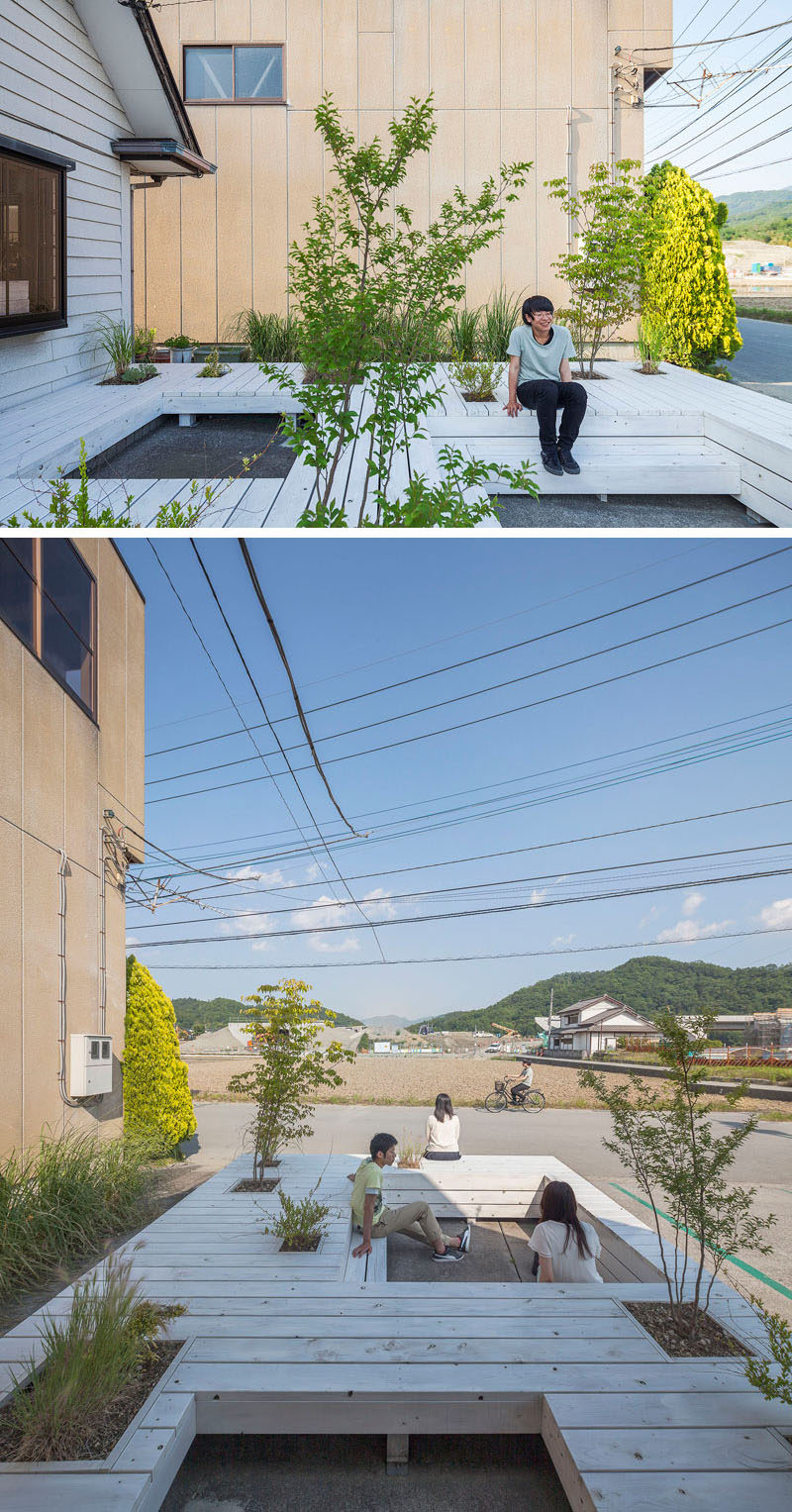 Jorge Almazán Architects + Keio University Almazán Lab have designed a public terrace with seating and plants, that acts as a barbershop waiting area. #Landscaping #Seating #Design