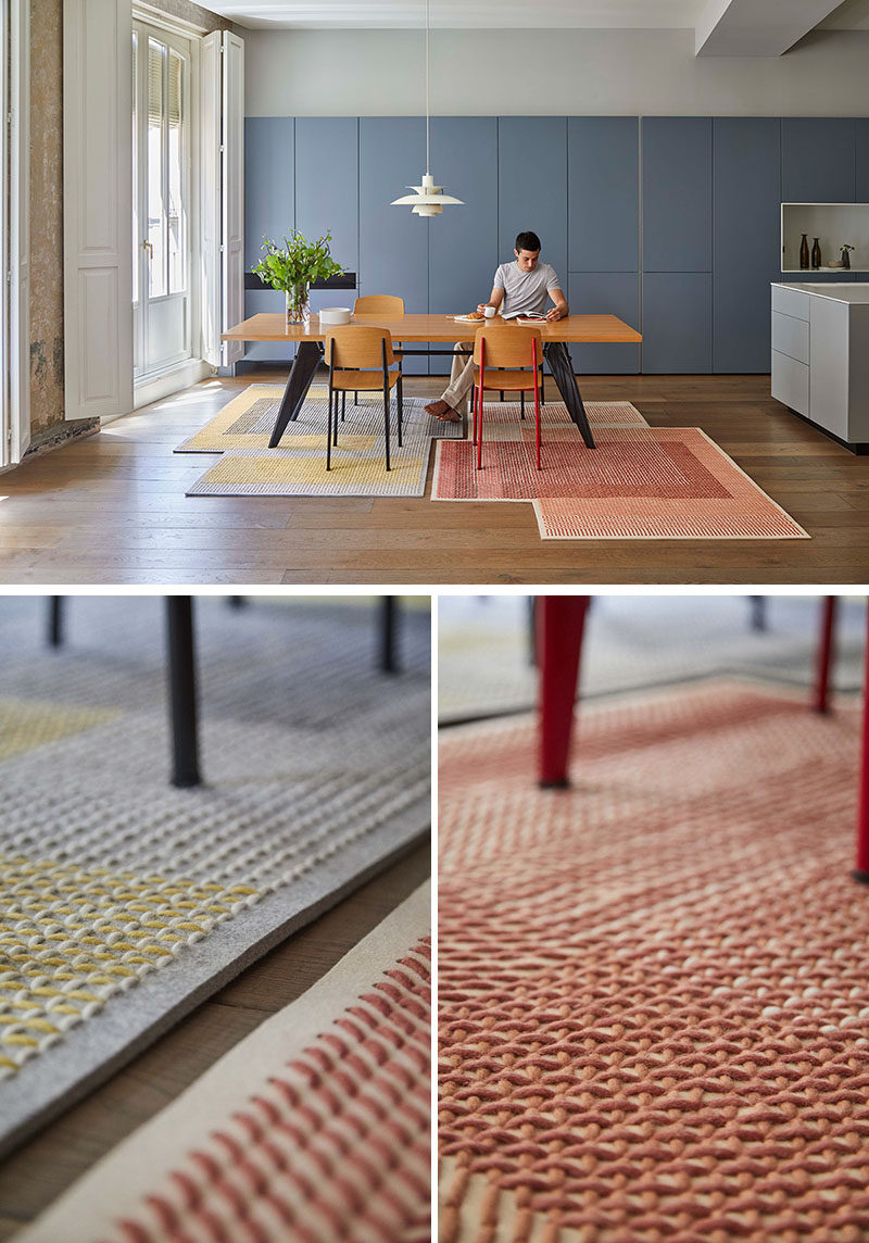 Charlotte Lancelot has collaborated with GAN to create Canevas Geo, a collection of rugs and cushions that featured traditional embroidery stitches in contemporary colors. #HomeDecor #ModernRug #ModernCushions #InteriorDesign #Decor