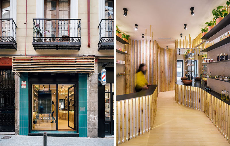 This modern spa has backlit bamboo accents around the service counter, treatment rooms, and hallways. #Bamboo #Spa #InteriorDesign