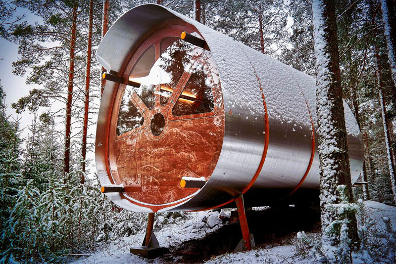 British company Tree Tents has created Fuselage, a contemporary take on the traditional off-grid woodland cabin. #CabinDesign #Cabin #Architecture