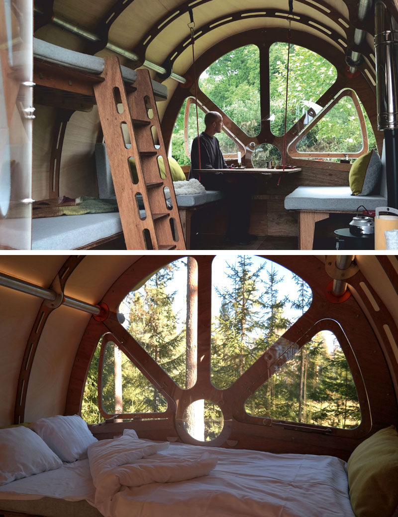British company Tree Tents has created Fuselage, a contemporary take on the traditional off-grid woodland cabin. #CabinDesign #Cabin #Architecture