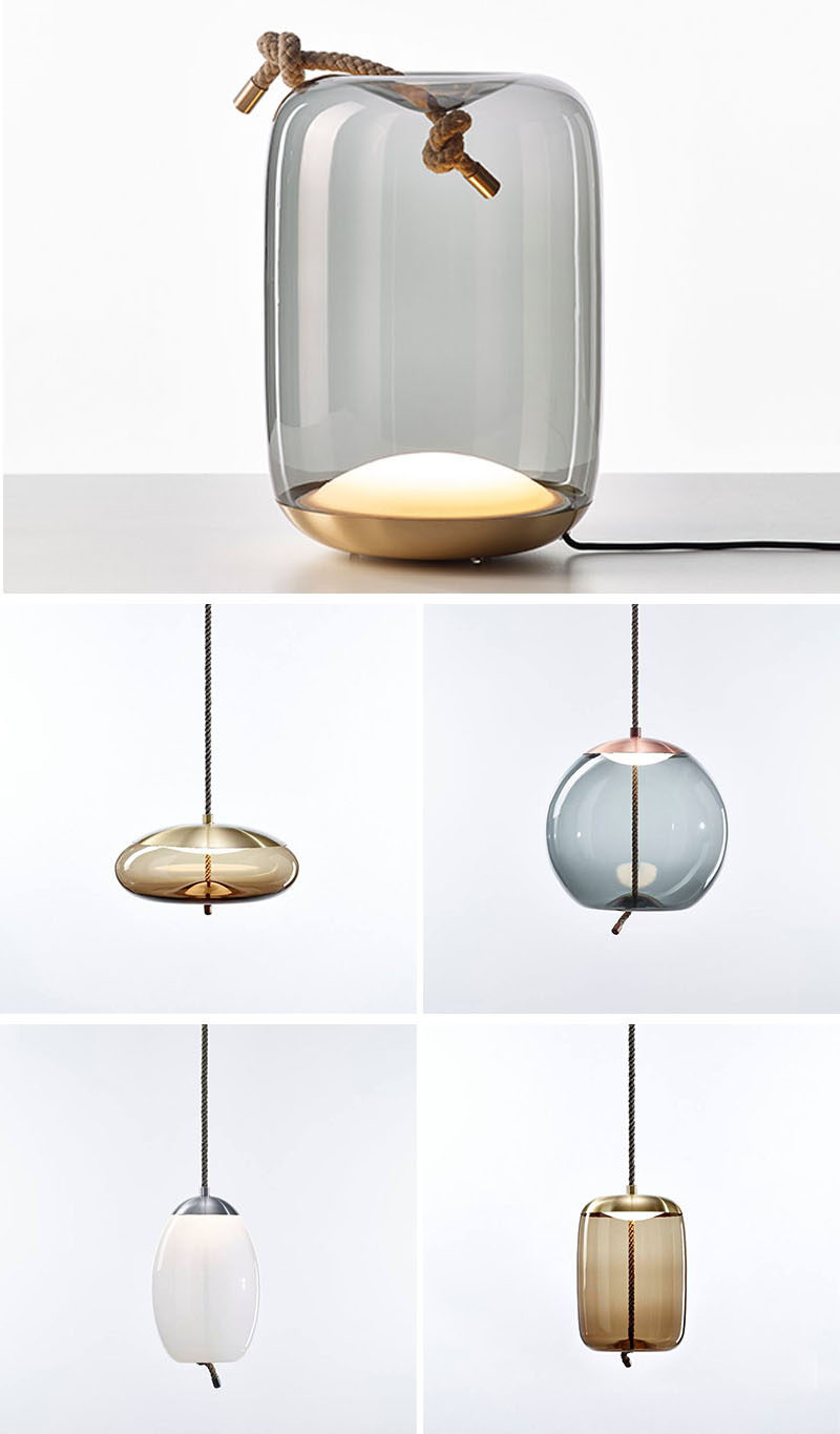 ChiaramonteMarin Designstudio has created KNOT, a collection of modern lights that combine a coarse natural fibre with smooth, transparent blown glass. #Lighting #PendantLights #GlassLighting #ModernLighting