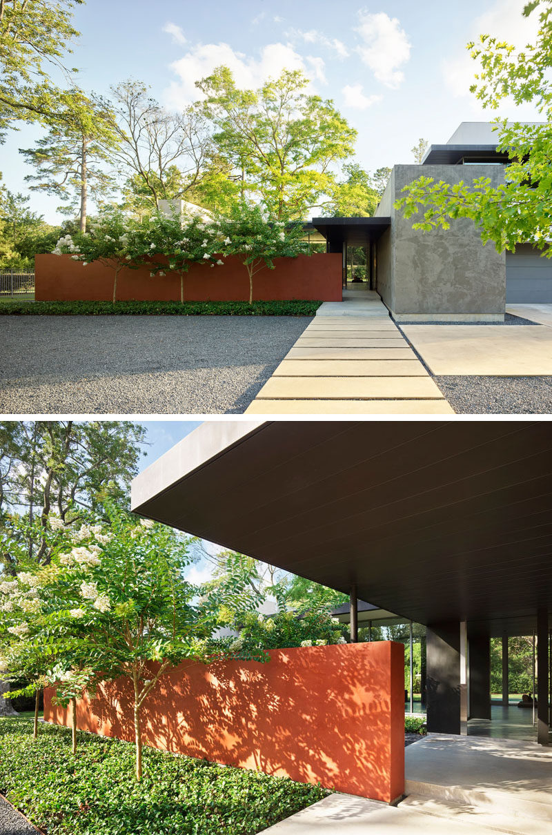 Ehrlich Yanai Rhee Chaney Architects has designed a modern house on a two-acre wooded site in an upscale neighborhood in Houston, Texas. #ModernHouse #Path #Architecture