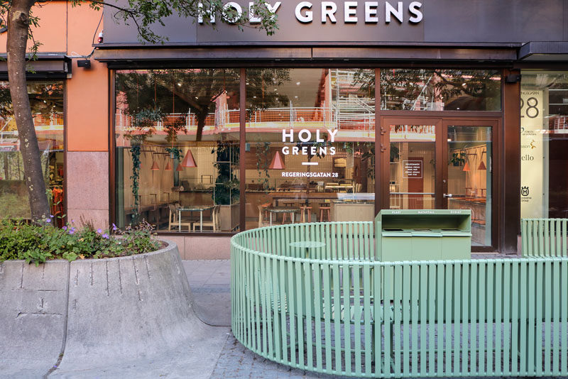 Stockholm-based architecture firm Blank have created an interior with a set of custom furniture for Holy Greens, a salad bar that's located in Stockholm, Sweden. #StreetFurniture #PublicSeating #RestaurantDesign