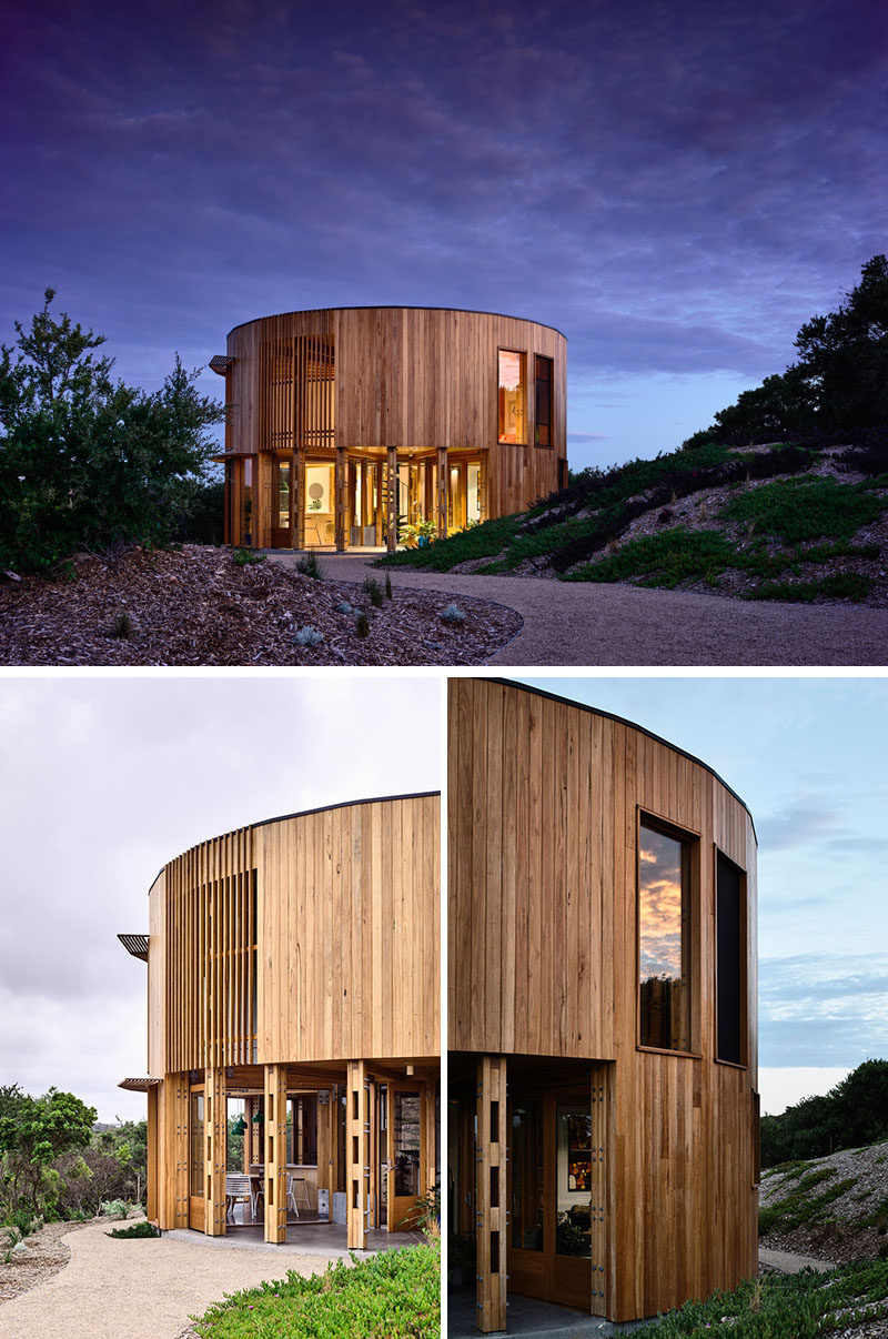 Austin Maynard Architects has recently completed the St Andrews Beach House, a two storey circular holiday home located on the Mornington Peninsula in Australia. #Architecture #HouseDesign