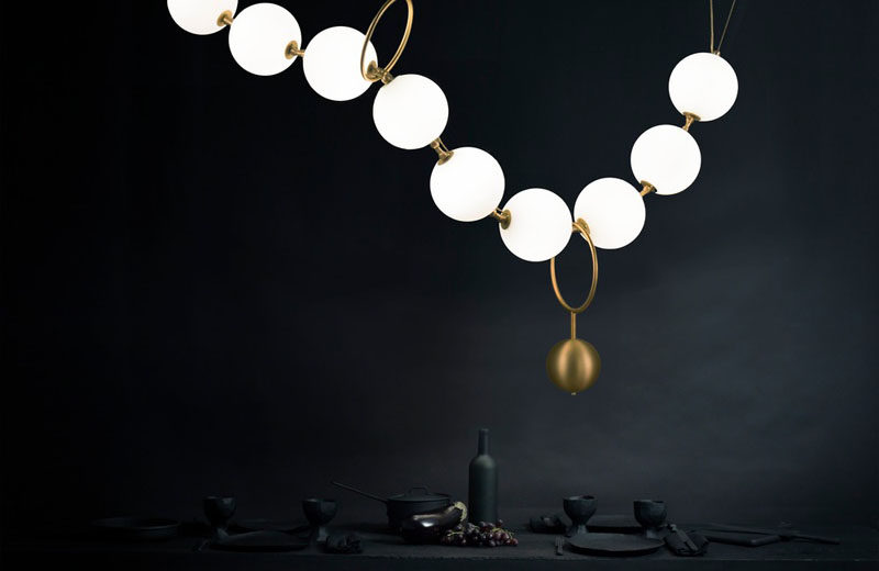 This sculptural light by Larose Guyon was inspired by a string of pearls, paying tribute to the artistic elegance of Gabrielle Chanel (Coco Chanel). #Lighting #Design