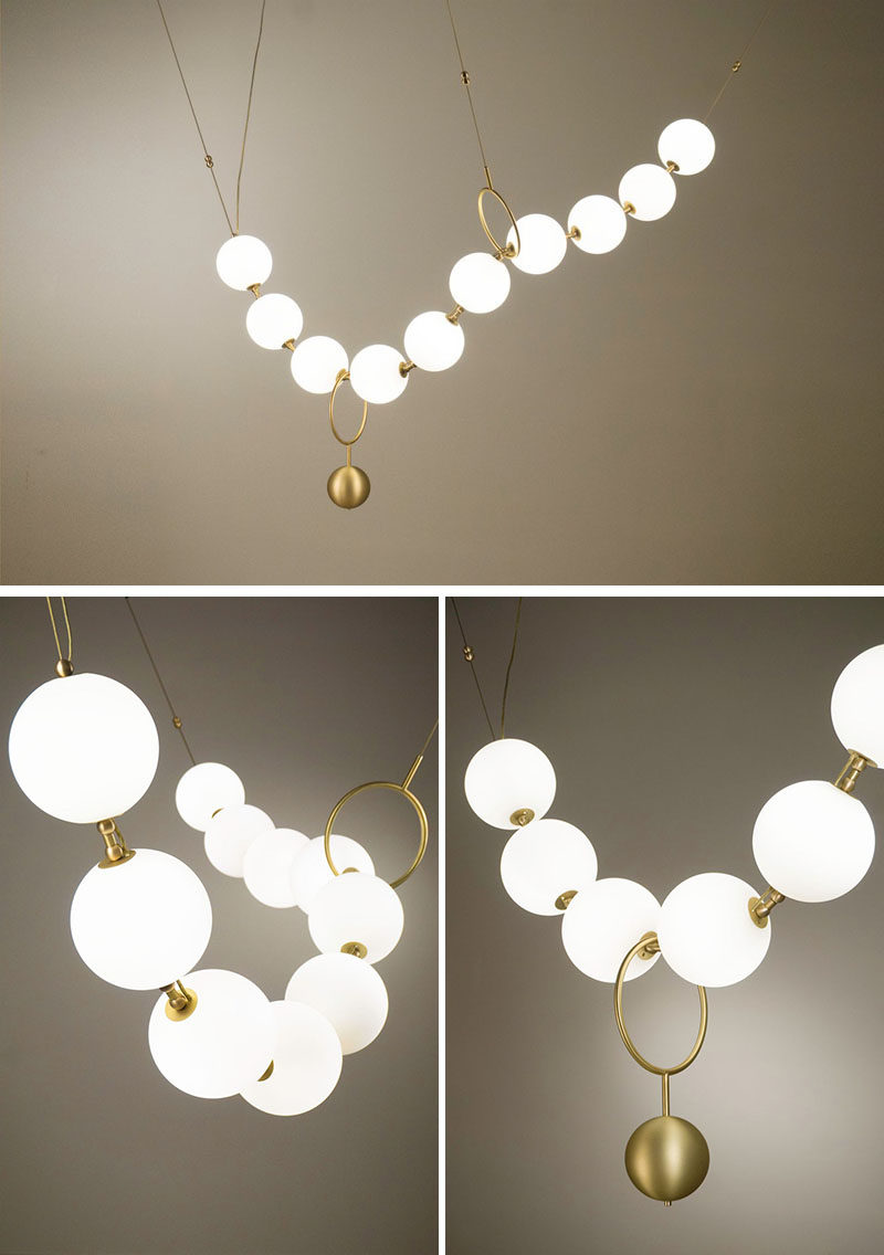 This sculptural light by Larose Guyon was inspired by a string of pearls, paying tribute to the artistic elegance of Gabrielle Chanel (Coco Chanel). #Lighting #Design