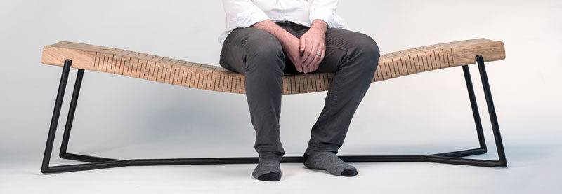 Mexican architect and designer, Ricardo Garza Marcos, has created the BEND Bench, a modern wood bench that features perpendicular cuts along the wood, allowing the seat to be flexible. #Bench #FurnitureDesign