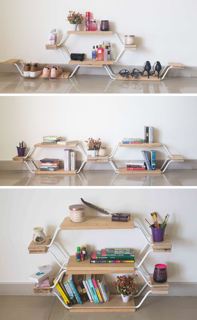 Quadraopus is a modular furniture design that can be used as a shelf, bench, storage, breakfast table, or laptop stand. #ModularFurniture #FurnitureDesign