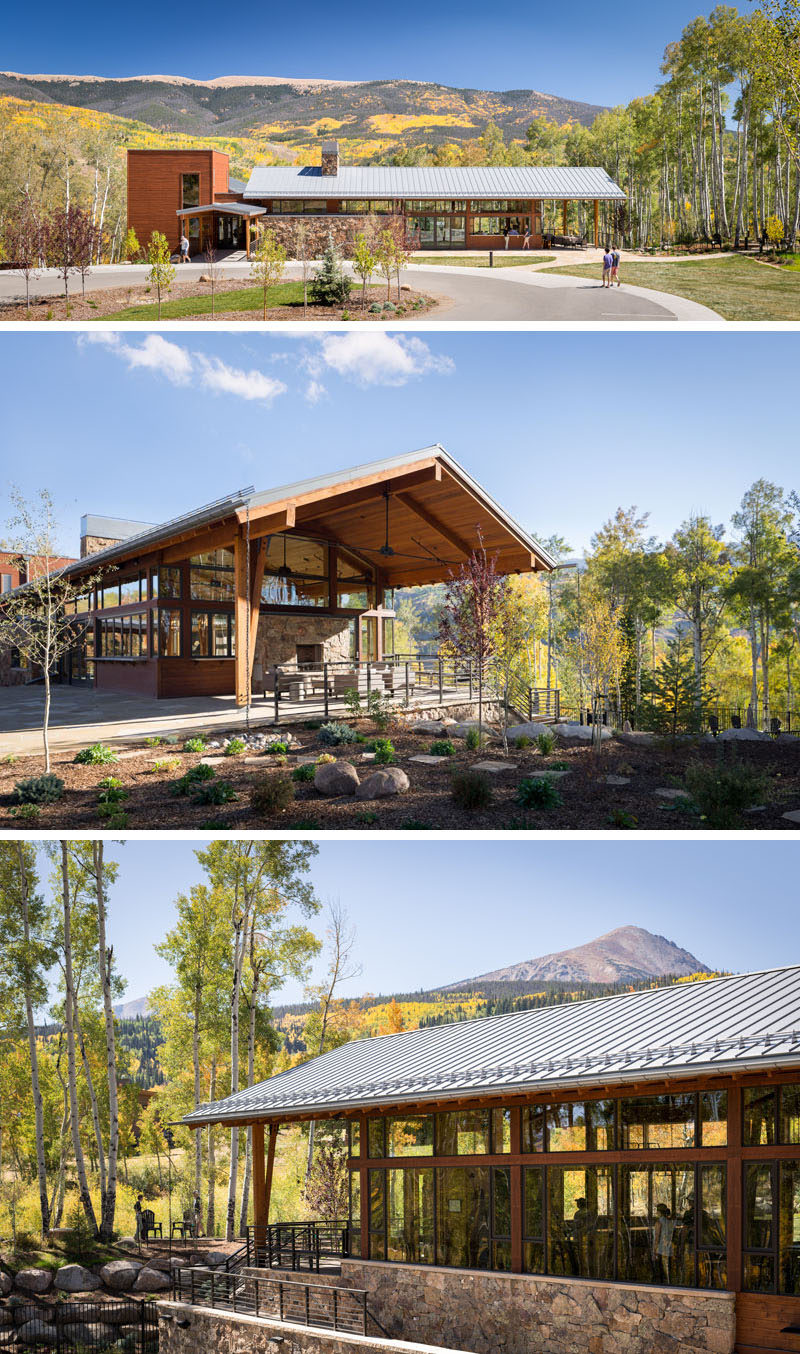 Craine Architecture has recently completed a new activity center for the Summit Sky Ranch in Silverthorne, Colorado, that features plenty of wood, stone, and glass. #Architecture #BuildingDesign