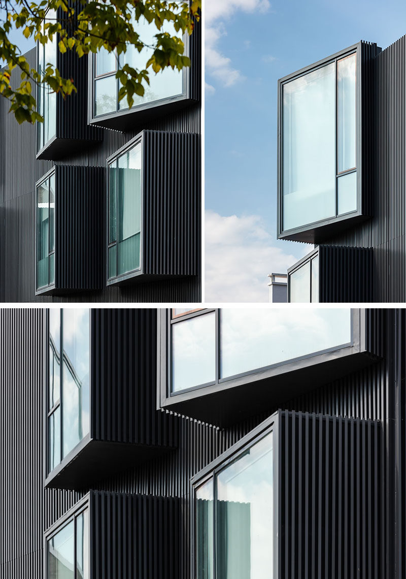 Architecture firm Nuno Piedade Alexandre has designed a elderly care home that features a black slat facade with protruding angled windows. #Architecture #Windows #BlackBuilding #BuildingDesign