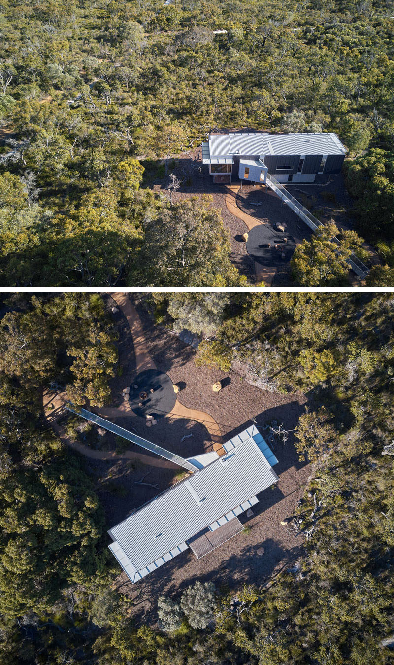 Architectural firm Archterra, has designed the Wilderness House, a partially elevated home in Margaret River, Australia, that's surrounded by a variety of native trees. #ModernHouse #ModernArchitecture