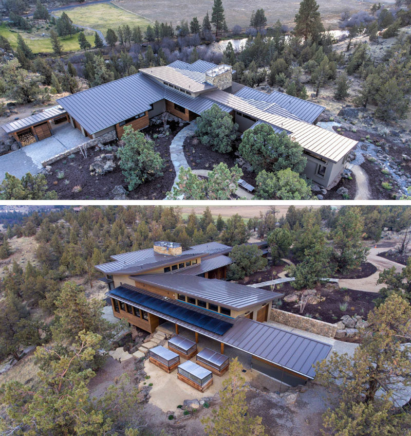 Nathan Good Architects has designed a new contemporary house that's nestled into a bluff above the scenic Deschutes River in Central Oregon. #ModernArchitecture #HouseDesign #ModernHouse