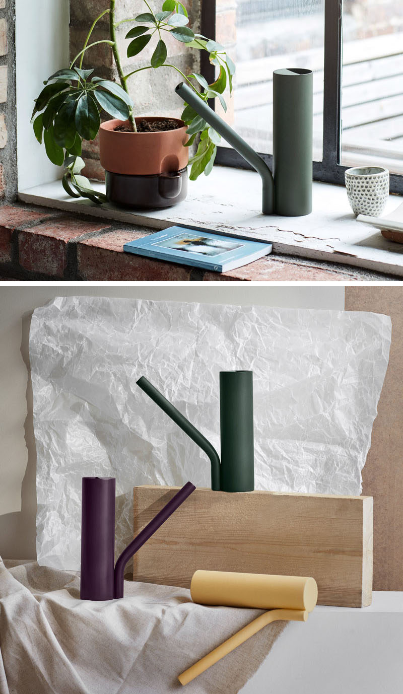 Norwegian designer Stine Aas has created Grab, a new minimalist watering can that's formed by two interconnected cylinders. #WateringCan #Design #Plants